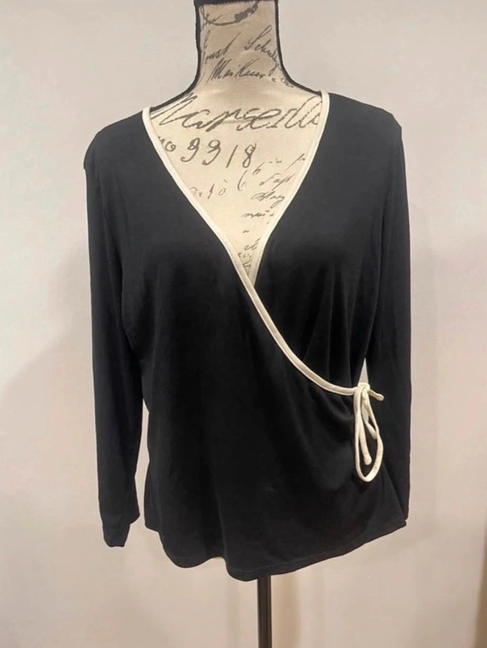 Sunny Leigh Wrap Front Blouse in Black & White